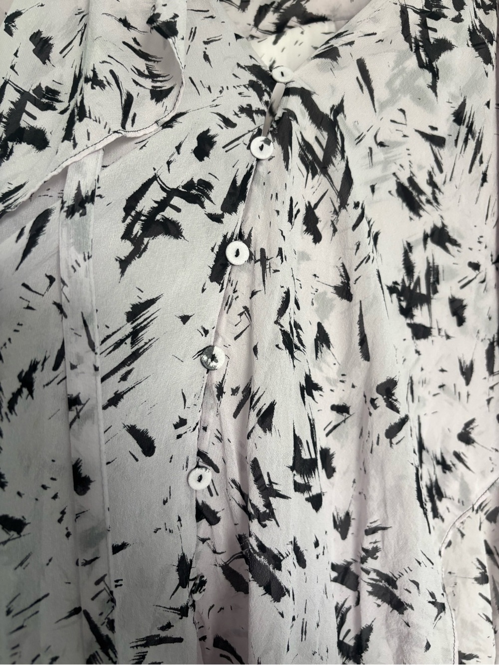 BCBGMaxAzria Lavender and Black Printed Tie-Neck Blouse - Picture 6 of 7
